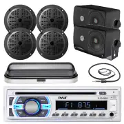 Black Marine 6.5" Speakers, 3.5" Speakers,Pyle Bluetooth USB Radio,Antenna,Cover