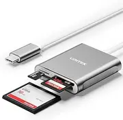 USB C SD Card Reader, Aluminum 3-Slot USB 3.0 Type-C Flash Memory Card Reader for USB C Device, Supports SanDisk Compact Flash Memory Card and Lexar Professional CompactFlash Card