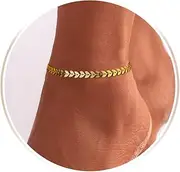 [RoseJeopal] 18K Gold Stainless Steel Anklets for Women, Hypoallergenic Wheat Anklets, Adjustable Gold Anklets with Gift Box, One Size, Cubic Zirconia, Cubic Zirconia