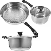 PRETYZOOM 1Set Stainless Steel Kitchen Cookware Set Soup Pot Saucepan Frying Pan with Comfortable Handle Easy to Clean Lightweight Compatible with Gas Electric Stoves Milk