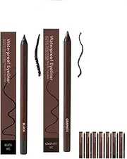 24 Hr Waterproof Eyeliner Duo Sharpenable Eye Pencil,2 In 1 Sharpenable Eye Liner And Eyebrow Pencils, Smooth And Easy To Color (Black+Graphite)