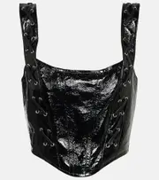 [Alessandra Rich] Alessandra Rich Leather lace-up bustier top AU 12 black