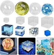 6 Pcs Sphere Cube Resin Molds, FineGood Clear Resin Molds Silicone Epoxy Resin Molds DIY Seamless Crystal Ball Silicone Mould for Resin Candle Soap