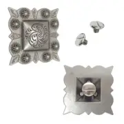 2 Pack Antiqued Silver Square Berry Conchos w/ Screws