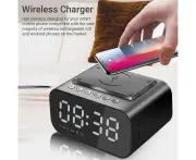 HOMCOMY BT Speaker LED Digital Clock Multifunctional Sound Box Wireless Charger Desk Clock FM Radio Wireless Charging Device Alarm Clock for Home