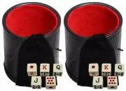 (2 Sets) Spanish Poker Dice Ivory w/Pouch + PU Leather Red Felt Lined Dice Cup