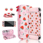 Strawberry Theme Carrying Case Set for Nintendo Switch OLED, Cute Accessories...