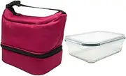 NERTHUS FIH 1505 Thermal Lunch Box Black with Airtight Glass Container 640 ml, Lunch Box with Double Compartment, Insulated Interior with Handle, Ideal for Work and Office