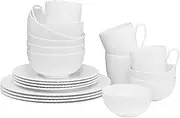 [QOUTIQUE] Bone China Dinnerware, 20PC Set, Service for 4, White Embossed, stripe, Microwave Safe, Translucent, Elegant giftware, Dish set, Essential Home, Kitchen Dishes, Dinner Set