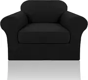 H.VERSAILTEX 2 Pieces Microfiber Stretch Sofa Slipcover Spandex Soft Fitted Sofa Couch Cover Washable Furniture Protector with Elastic Bottom for Kids, Pets (1 Seater,Black)