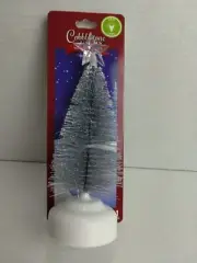 NEW Cobblestone Corners Miniatures 7”Gray LED Lighted Snow Flocked Tree w STAR