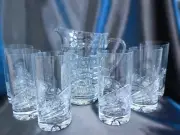 Czech bohemia crystal cut glass - Water, juice set 6 + 1