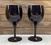 Vtg 4 Pc Sasaki Stemware Goblets Glasses Ebony Midnight Black Handcrafted Japan