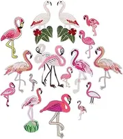 jojofuny 16Pcs Iron Flamingo Patches Set Embroidered Applique for Clothing DIY Crafts and Repair Unique Decorative Sewing Appliques for Bags Jackets and More