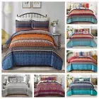 Soft Bohemian Striped Bedspread Set Quilted Coverlet Queen King Size Throw Bed