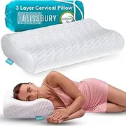 BLISSBURY Contour Pillow, Adjustable Sandwich Pillow Design | 12.5cm, 10.5cm, 8cm Heights | Neck Support for Back & Side Sleepers - Includes a Washable Bamboo Case