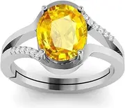 [DINJEWEL] 3.25 Ratti 2.00 Carat Unheated Untreatet AA++ Quality Natural Yellow Sapphire Pukhraj Gemstone Silver Plated Ring for Men And Women's, Sterling Silver, Yellow Sapphire