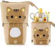 cat Pencil case Canvas Pen Holder Vertical Stationery Box Student case (Yellow)…