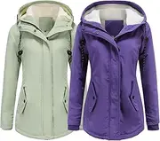 [JEShifangjiusu] Set of 2 Parka Winter Outdoor Jacket Women Warm Sherpa Lined Anorak Coat with Hood Stand Collar Thickened Wool Coat, Colour 15, X-Large