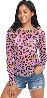 [RPLIFE] Animal Pink Leopard Print Womens Mesh Top, Rave Long Sleeve Top S-XXL