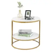 Fine Store - Large 2-Tier Marble Top Side Table with Gold Legs