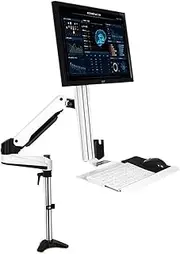 Monitor Arm Single Monitor Desk Mount, Sit Stand Workstation with Keyboard Tray and Mouse Box, Height Adjustable Gas Spring Single Monitor Mount Arm, Holds up to 13.2lbs Monitor Mount(400mm)