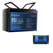 1PC Queens 12V 95AH Lithium Battery LiFePO4 100A 1PC 10A Solar Charge Controller