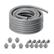 VEVOR 12.7 mm Flexible Electrical Conduit, 30.5 m, PVC Liquid-Tight Conduit Non-Metallic with 5 Straight and 5 90-Degree Conduit Connector Fittings, f