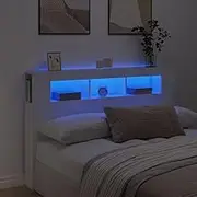 LED Headboard White 160 cm Engineered Wood, King Size Bed Frame Headboard, Adjustable Wall Mounted Tall Board, Wooden Headboards Frame, Upholstered Fabric Cushion