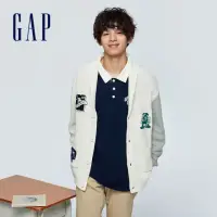 在飛比找momo購物網優惠-【GAP】男裝 Logo印花翻領針織外套-米白色(45518