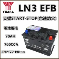 在飛比找Yahoo!奇摩拍賣優惠-頂好電池-台中 台灣湯淺 YUASA LN3 EFB 70A