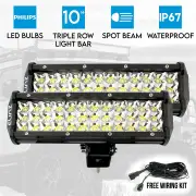 Elinz 2x 10" LED Work Driving Light Bar 3 Rows Spot Offroad 12V 24V Truck 4WD