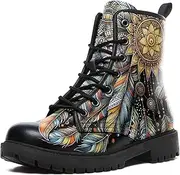 [Onegam] Punk Combat Boots, Stylish Motorcycle Booties for Men & Women, Waterproof Work Boot with Artistic Design