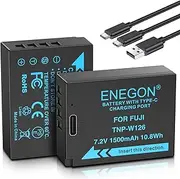 ENEGON NP-W126/W126S USB C Direct Charging Replacement Batteries 1500mAh (2-Pack) with 2 in 1 USB-C Charging Cable for Fujifilm NP-W126 FinePix HS30EXR HS35EXR HS50EXR X-A1/E1/E2/E3/M1/Pro1/T1/T3