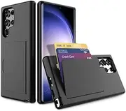 for Galaxy S23 Ultra Case with Credit Card Holder, Areaphmet Wallet Case Slide Cover Dual Layer Hard PC Rubber Cover Phone Case for Samsung Galaxy S23 Ultra 5G 6.8'' 2023 Black