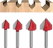 YUENTOEN 4Pcs 90 Degree V Groove Router Bit, 1/4 Inch Shank CNC Engraving V Grooving Bit Cutter for 3D Signmaking Lettering Carving Woodworking Tool