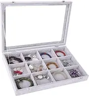 AUTOARK Ice Velvet Clear Lid 12 Grid Jewelry Tray Showcase Display Organizer,AJ-021
