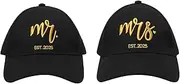 [CHOIEO] Mr and Mrs Est 2025 Hats Set for Couples, Embroidered Matching Baseball Caps, Honeymoon Hats, Travel Accessories