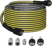 Flexible Pressure Washer Hose 50FT, 1/4'' Kink Resistant 3600 PSI Power Washer Hose Extension with M22 and 3/8" Quick Connection Kit for Gas and Electric Pressure Washers