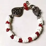 Chunky One-of-a-kind Bracelet - Red Agates + Creamy Howlite + Ornate Copper