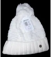 Roxy Womens Happy Storm White Cute Cozy Marshmallow Bobble Winter Hat - NEW Tags
