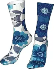 [CSIVKEJ] Crew Socks Comfort Casual Athletic Multi Design Socks For Women Men, Blue Flower 12, One Size, Blue Flower 12, One size