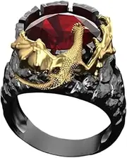 [MayiaHey] Red Stone Wing Dragon Ring, Rhinestone Dragon Claw Ring for Men, Gothic Red Crystal Dragon Ring, Hip Hop Dragon Animal Jewellery, Red Ruby Dragon Wing Ring, Punk Dragon Totem Ring