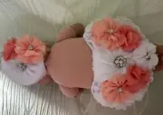 PRETTY AS A ROSE LACE RUFFLE BLOOMER/HEADBAND SET NEWBORN 1st PHOTOSHOOT 0-3 Mo