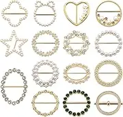 OELFFOW 5-Pack T-Shirt Clips, Trendy Alloy Pearl Rhinestone Round Clip Button Round Shirt Silk Scarf, Corner Knotted Buttons