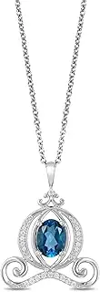 [Jewelili] Enchanted Disney Fine Jewelry Silver with 1/10cttw Diamond and London Blue Topaz Cinderella Carriage Pendant