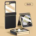 For Samsung Z Flip 5 6 Leather Case Electroplated Frame Hinge Screen Protector