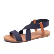 Nevenka Elastic Ankle Strap Sandals for Women Summer Strappy Shoes-Blue