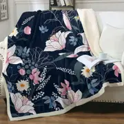 White Pink and Blue Flowers Throw Blanket