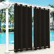 Outdoor Waterproof Blackout Thermal Insulated Double Grommet Curtain for Garden Patio Gazebo Pergola 100x88 inch Windproof Black